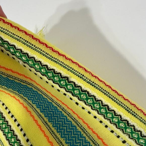 Vintage Long Scarf Embroidered 18"X 51" Yellow Green Fringe Lightweight Boho - Picture 6 of 6